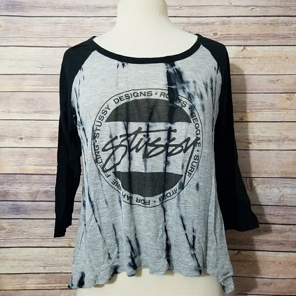 Stussy Black Tie Die Baseball Sleeve Top